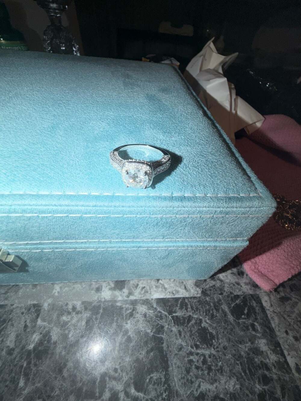 Moissanite Cushion Cut Halo Engagement Ring with GRA Certificate size 9